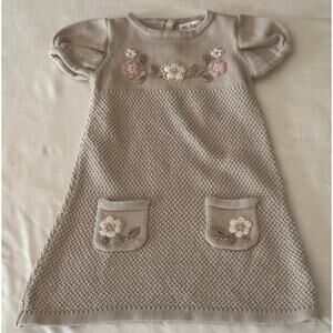 cc bates Girls Sweater dress size 24 months cream wit Pink and White Flowers